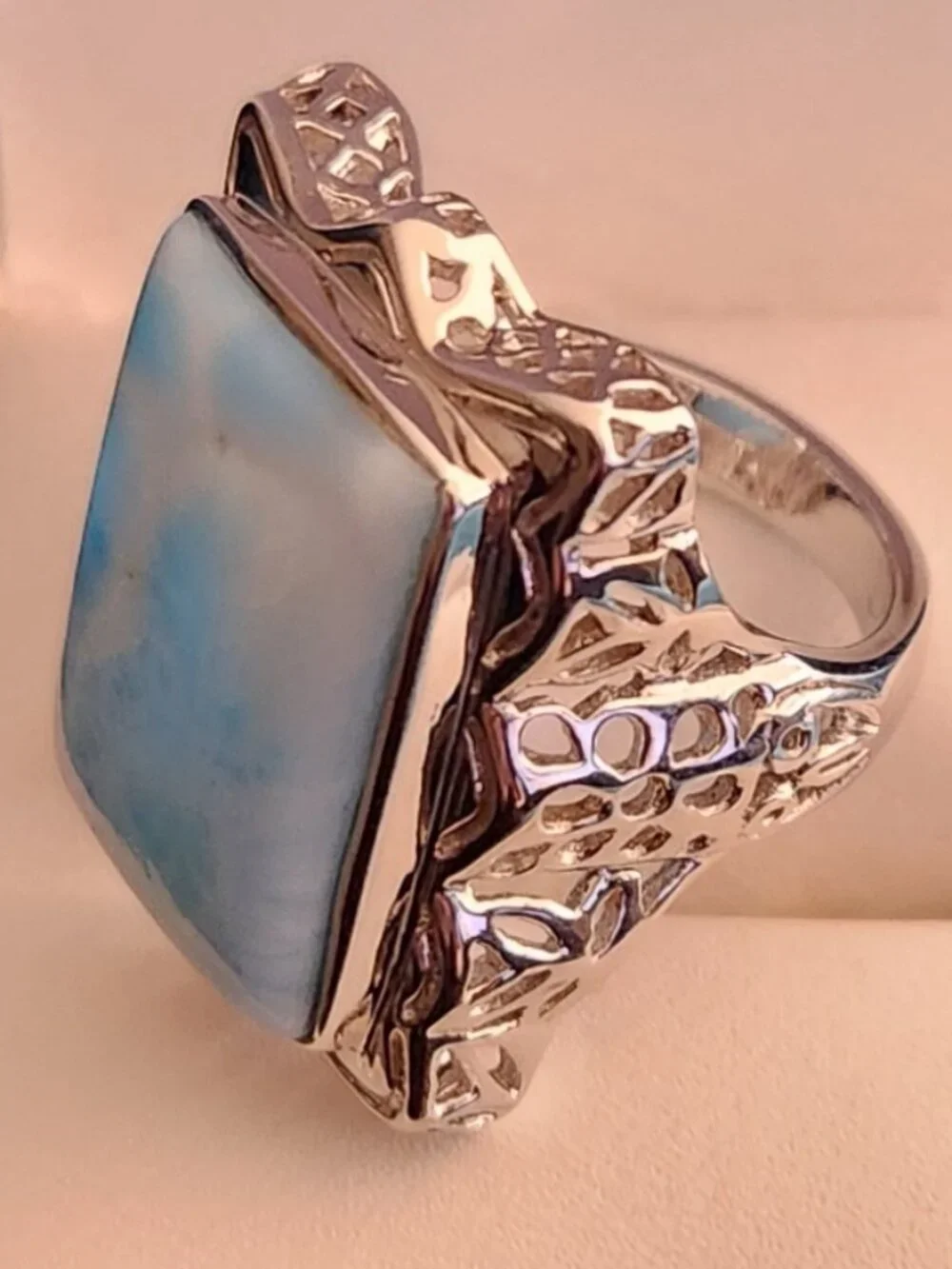 JTV Larimar Rectangular Cabochon & Sterling Silver ring, size 5 - Picture 5 of 7